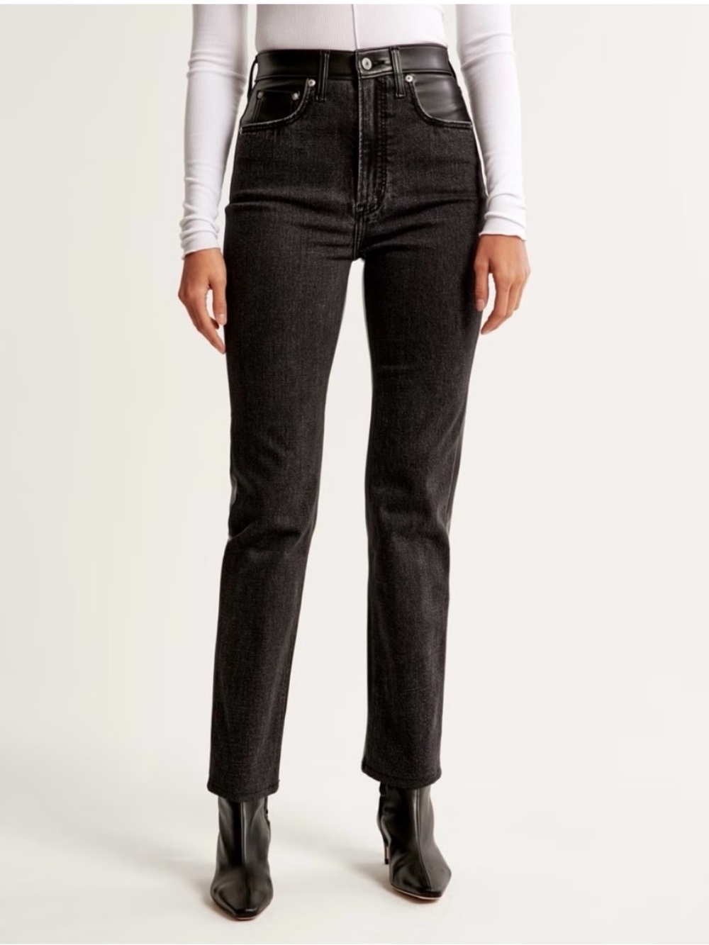 Abercrombie & Fitch High-Rise Super skinny ankle Jeans - Black w/ leather detail